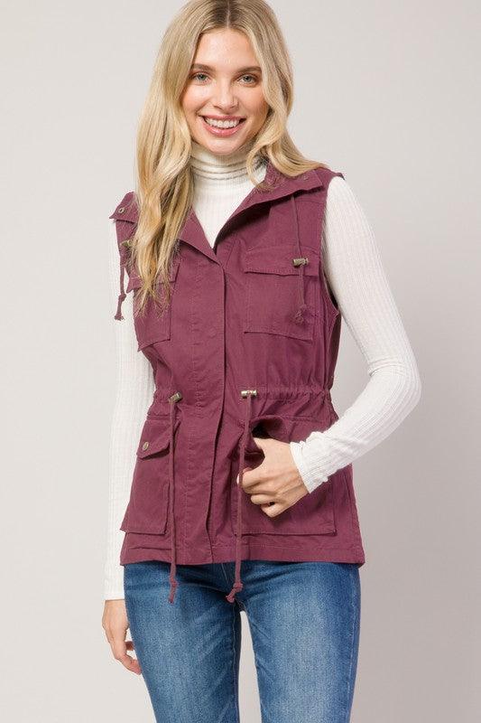Hooded Military Anorak Utility Vest - Oak & Ivy Boutique