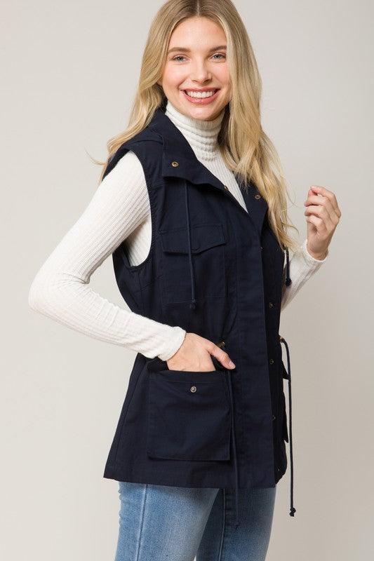 Hooded Military Anorak Utility Vest - Oak & Ivy Boutique