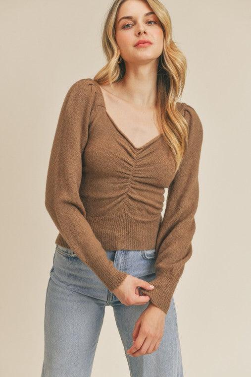 Rochelle Ruched Sweater - Oak & Ivy Boutique