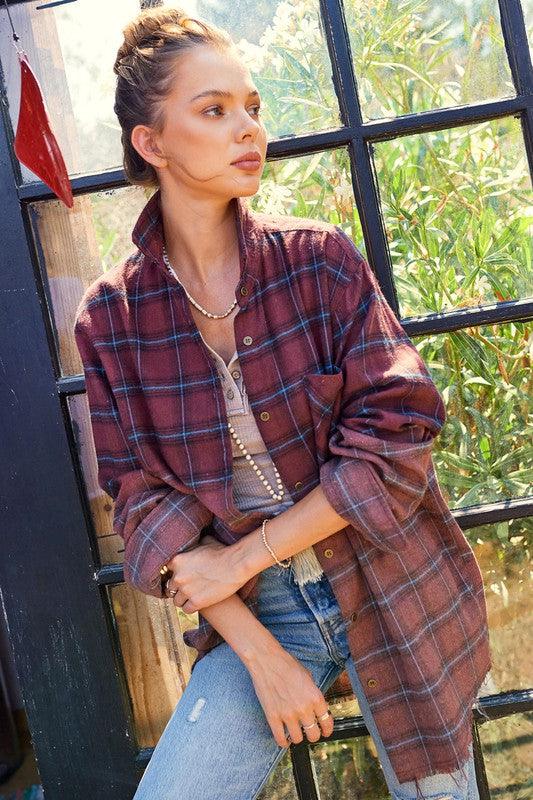 Kayla Button Down Flannel - Oak & Ivy Boutique