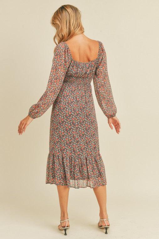 Cece Floral Print Midi Dress - Oak & Ivy Boutique