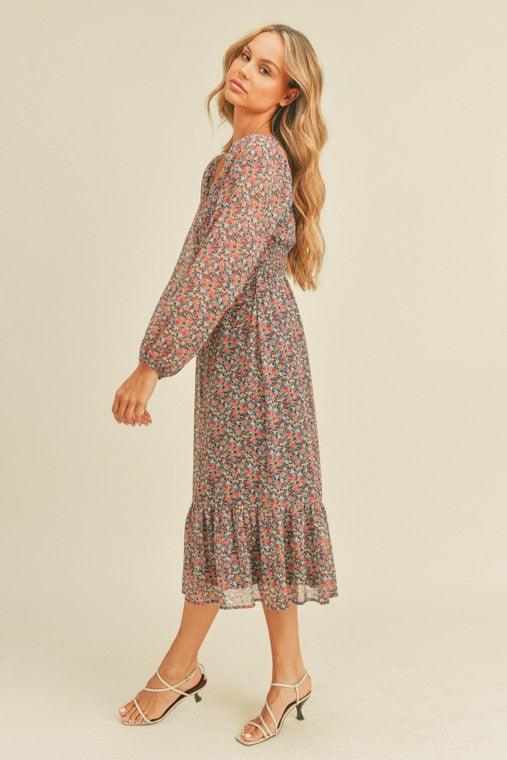 Cece Floral Print Midi Dress - Oak & Ivy Boutique