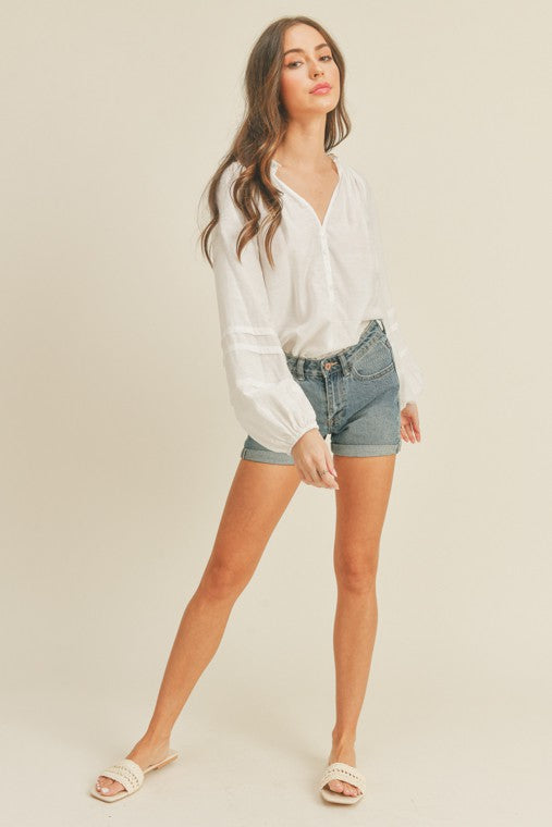Button Down Bubble Sleeve Top