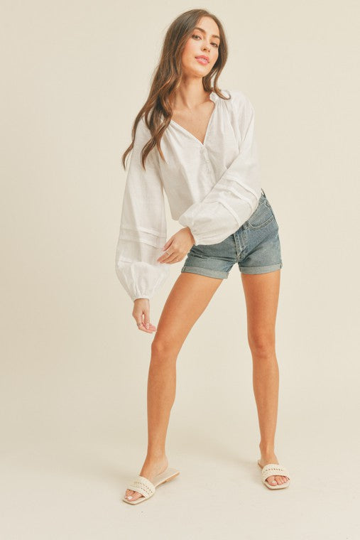 Button Down Bubble Sleeve Top